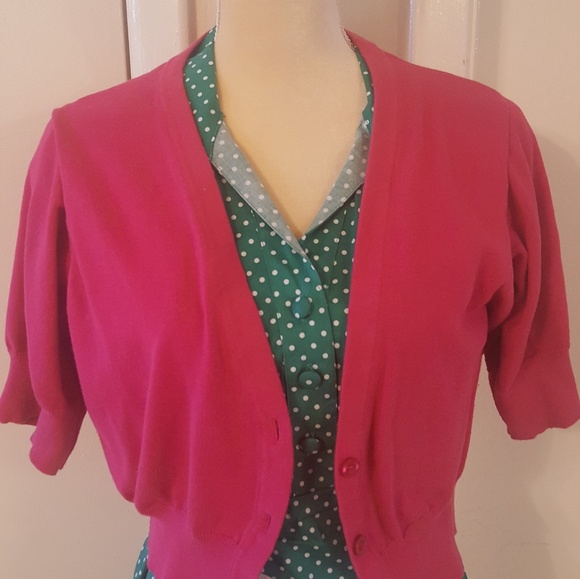 Plus Size Polka Dot Dress with Cardigan. - Picture 7 of 7